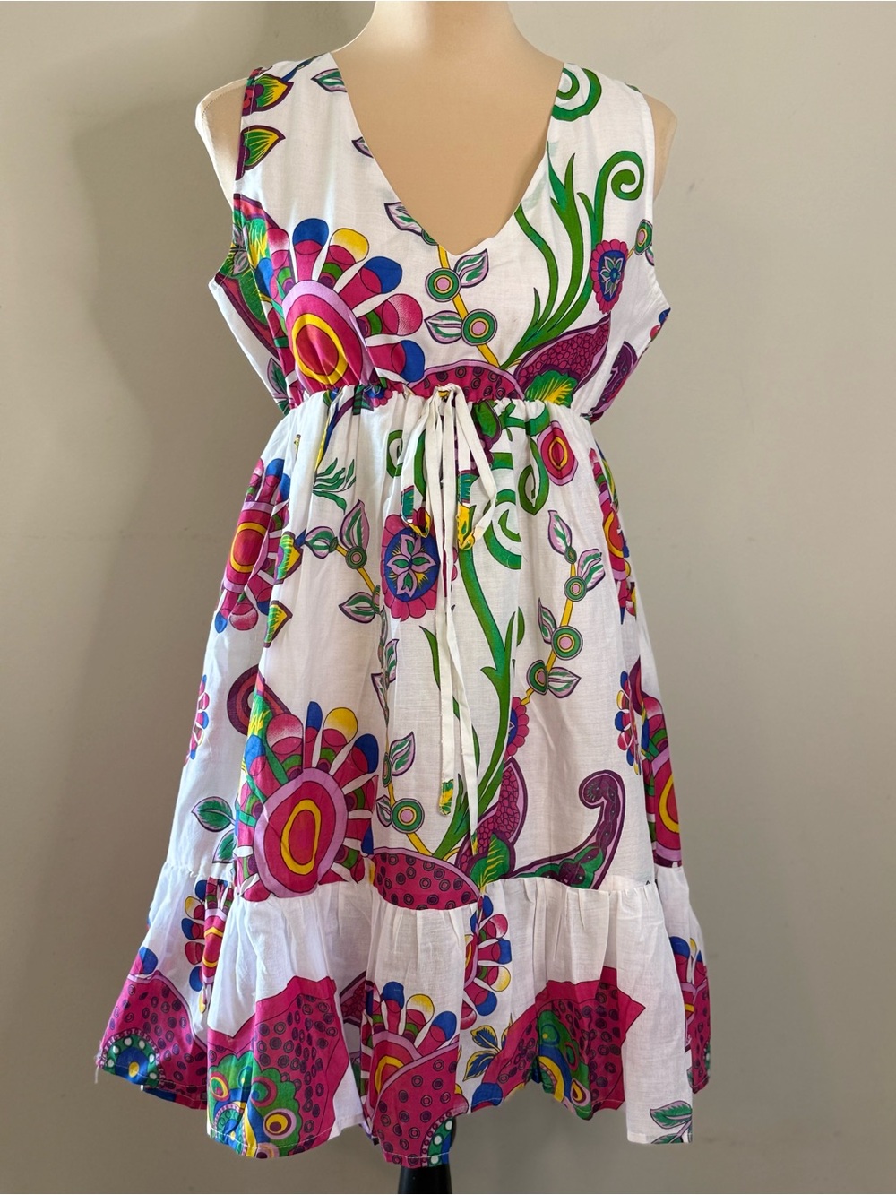 Sacred Threads boho floral sleeveless mini dress colorful SZ SM